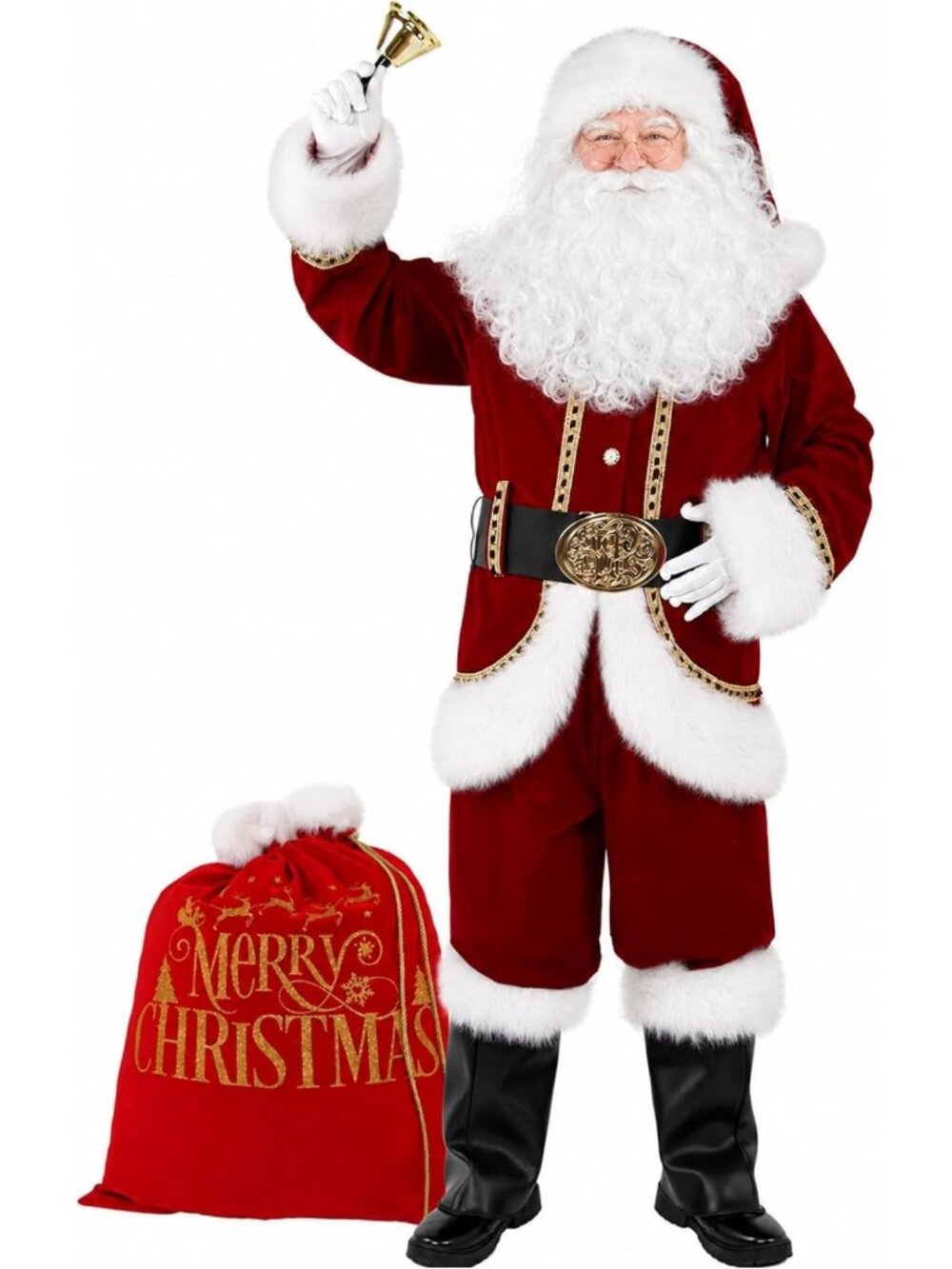 Deluxe Men's Santa Costume Set - 11 Pcs Velvet Suit for Christmas Holiday Party